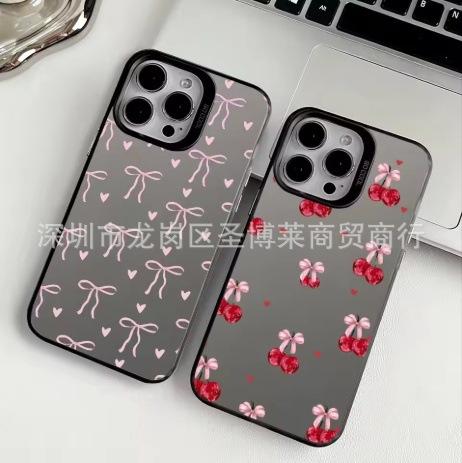 Pink Bow for Apple 15 Colored Silver iPhone14Pro Creative 11promax Matte 16 Protective Cover 17