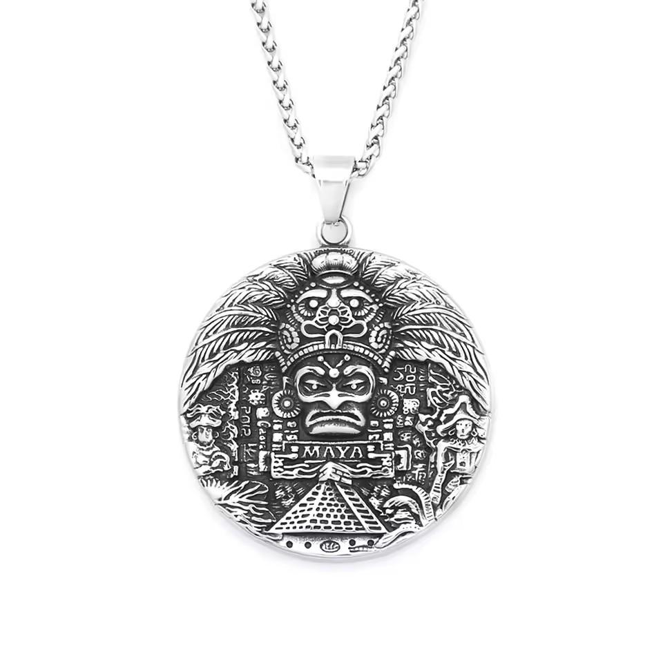 Retro Vintage Mayan Aztec Pendant Necklace Chain Unisex Men Women Fashion Gothic Amulet Talisman Jewelry Party Gift