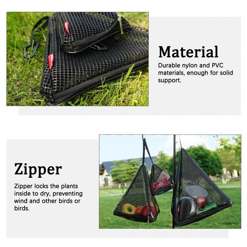 Outdoor Camping Kitchen Hanging Net Kitchen Foldable Storage Bag Cookware Drying Net Triangular Drying Net Dry Food Organizer
