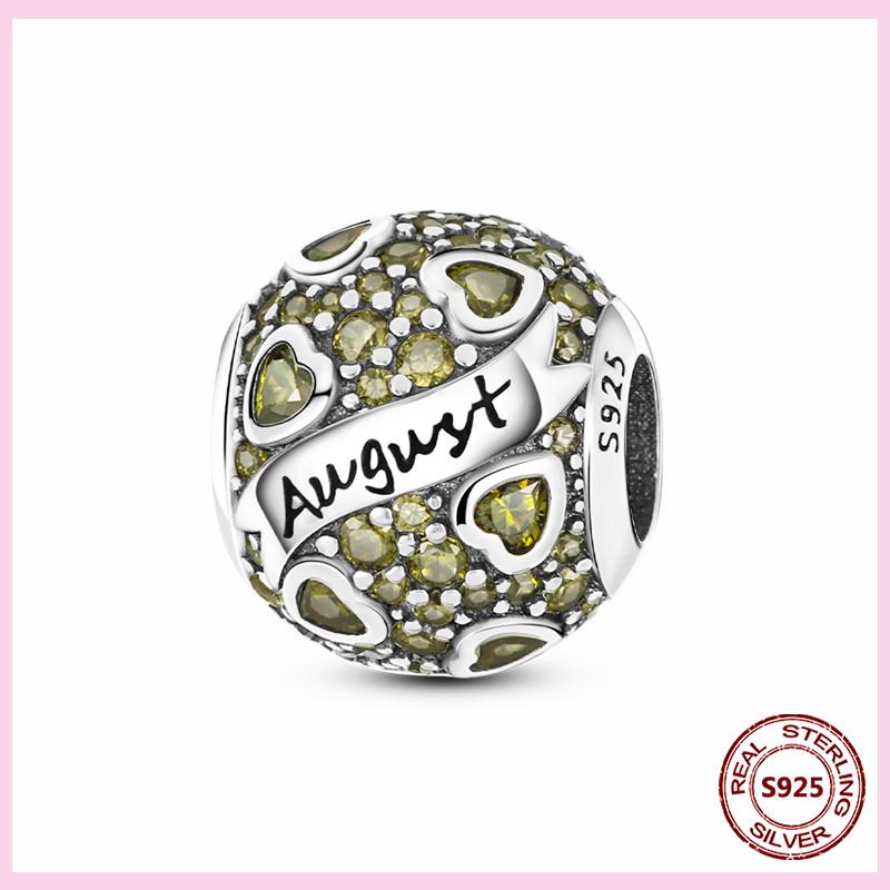 PAMELA 925 Silver Heart Birthstone Charm with Multi-color Zircon Flower Bead for Bracelet Best Gift