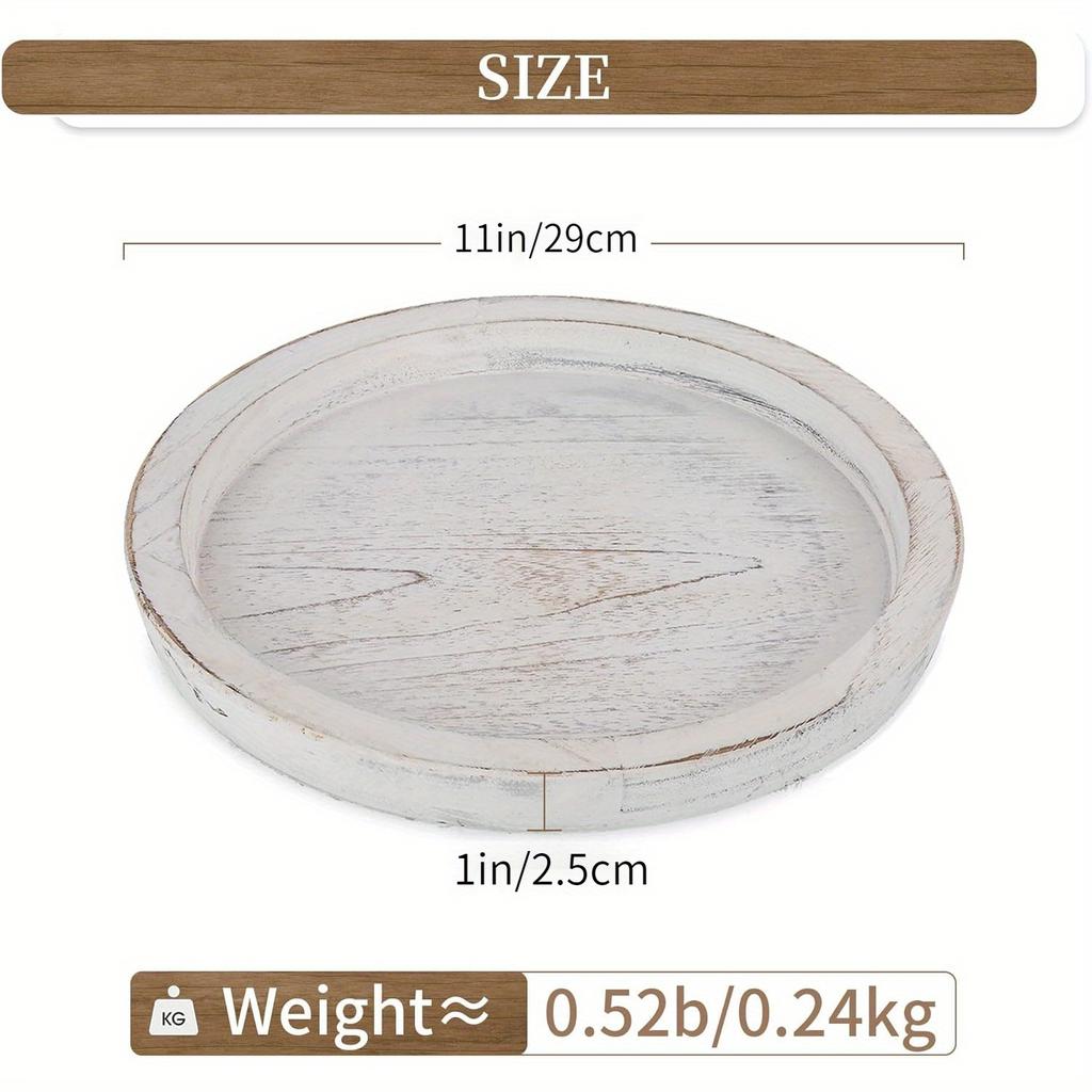Rustic Round Wooden Serving Tray - Perfect for Kitchen Countertops, Home Decor & Coffee Table Centerpieces