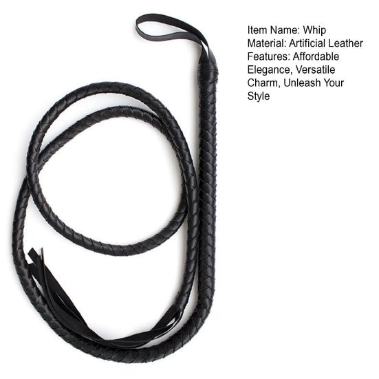 Faux Leather Black Whip Woven Cosplay Whip Realistic Lion Tamer Cowboy Whip