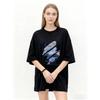Oversized T Shirt Black Mount Fuji Floral Print With ML BASIC Text Casual Streetwear Fashion For Women