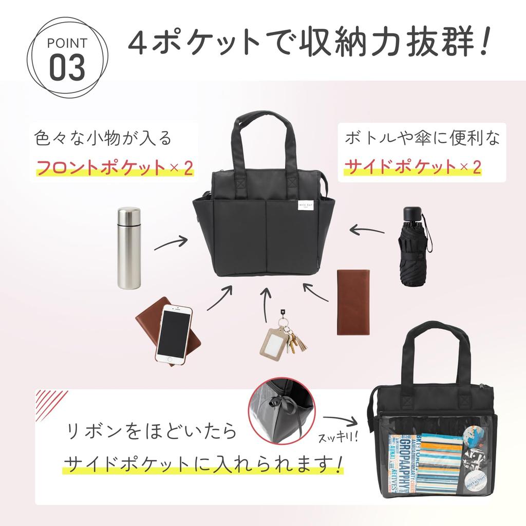 Iwasaki Kogyo Lastrowear Oshikatsu Insulated Lunch 4 BK Bag, Bag, Large, 7L, Pockets, Clear, Black, LF-589