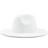 Simple Outer White Inner Black Wool Felt Jazz Fedora Hats with Thin Belt Buckle Men Women Wide Brim Panama Trilby Cap 56-58-60CM