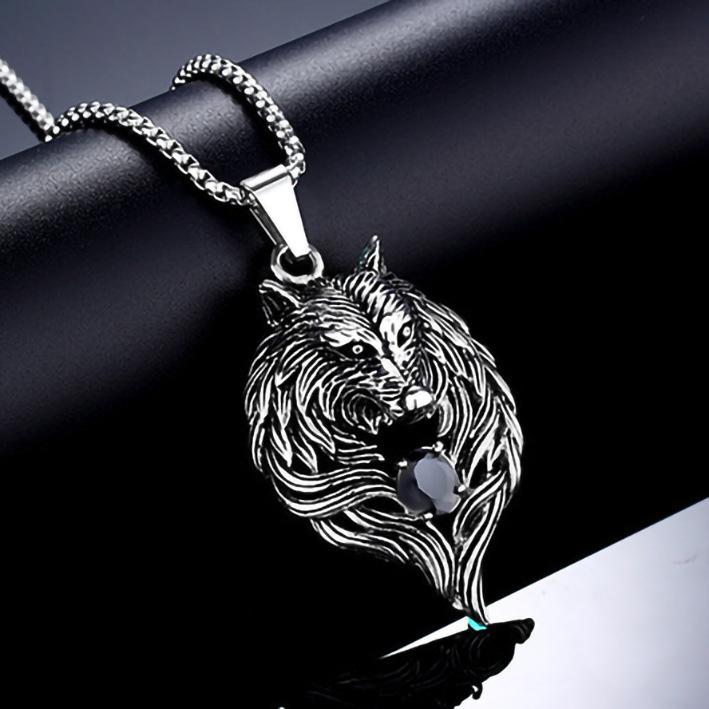 Stainless Steel Celtic Knot Wolf Head Pendant Necklace for Men Retro Nordic Punk Ornament Halloween Gift