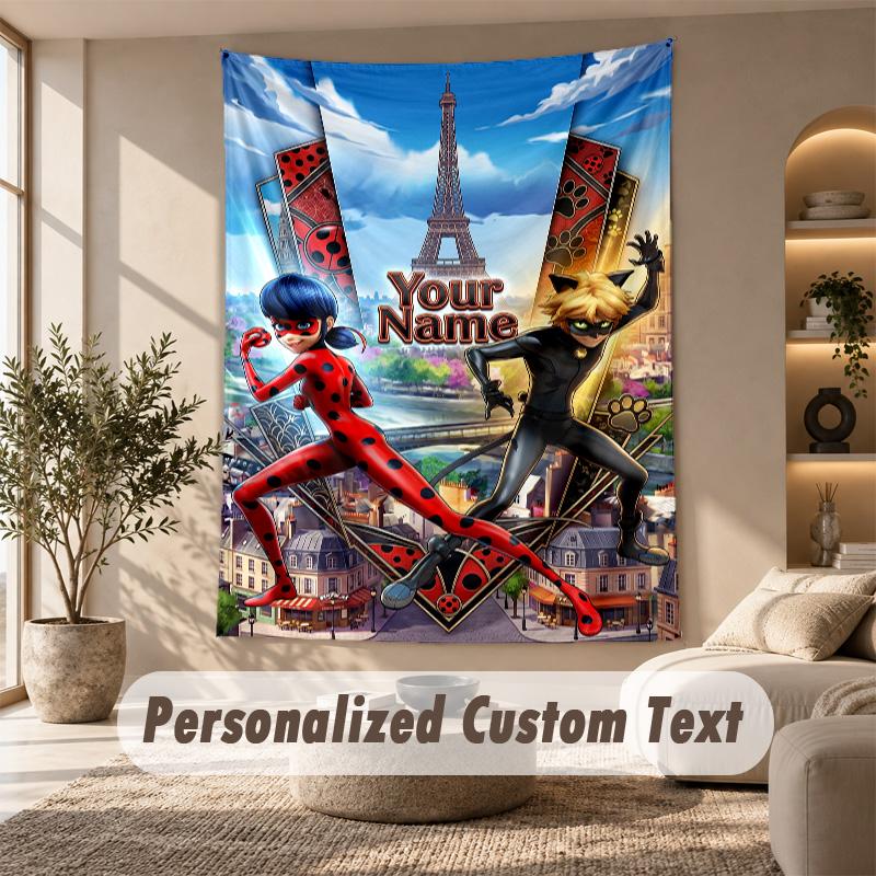 Miraculous Ladybug Tapestry, Personalized Custom Text, Wall Hanging Tapestry For Living Room Home Wall Decor