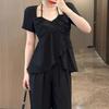 Giant Skinny Pear Shape Body Set Large Size Summer Set Short Sleeve Shirt + Trousers Two-piece Set Women