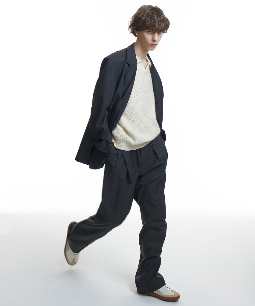 INSILENCE [Insilence X Kkst] Double Pleated Belted Wool Pants Charcoal