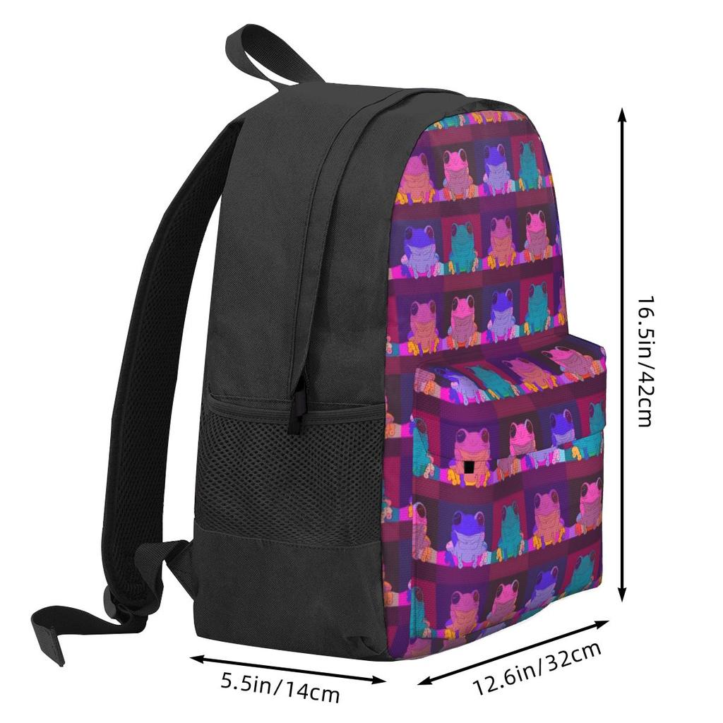 Süßer Frosch-Print Rucksack Bunte Tier Wanderrucksäcke Mädchen Design Print High School Taschen Ästhetischer Rucksack