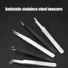Black ESD Anti-Static Stainless Steel Tweezers Precision Maintenance Industrial Repair Home Working Model Making Hand Tools Set
