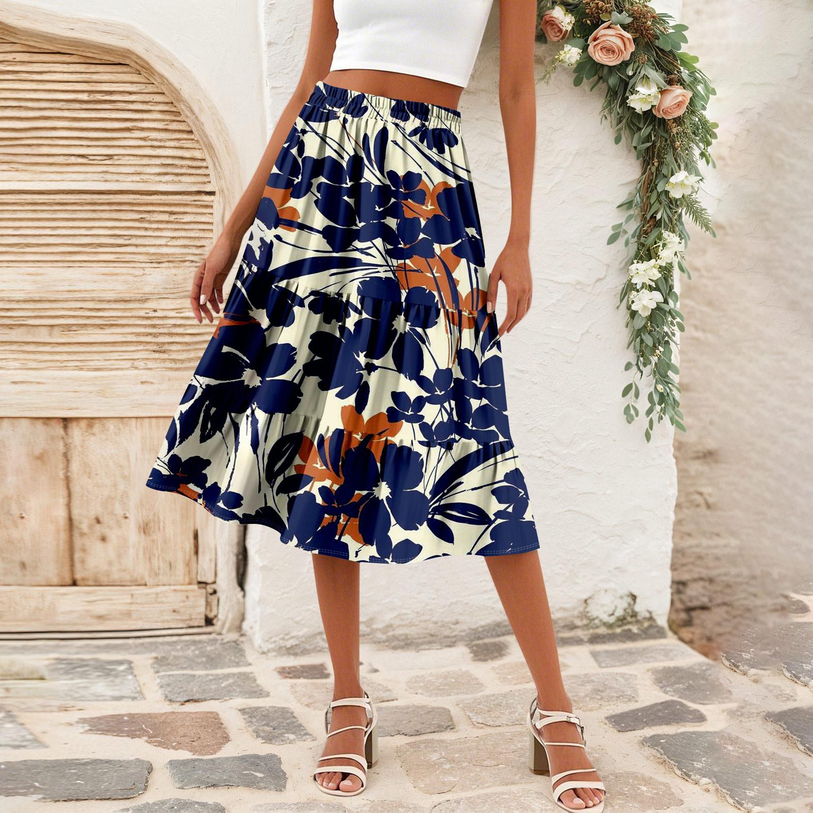 

Женская повседневная юбка А-силуэта с высокой талией, юбка в полоску с принтом в горошек и карманами S