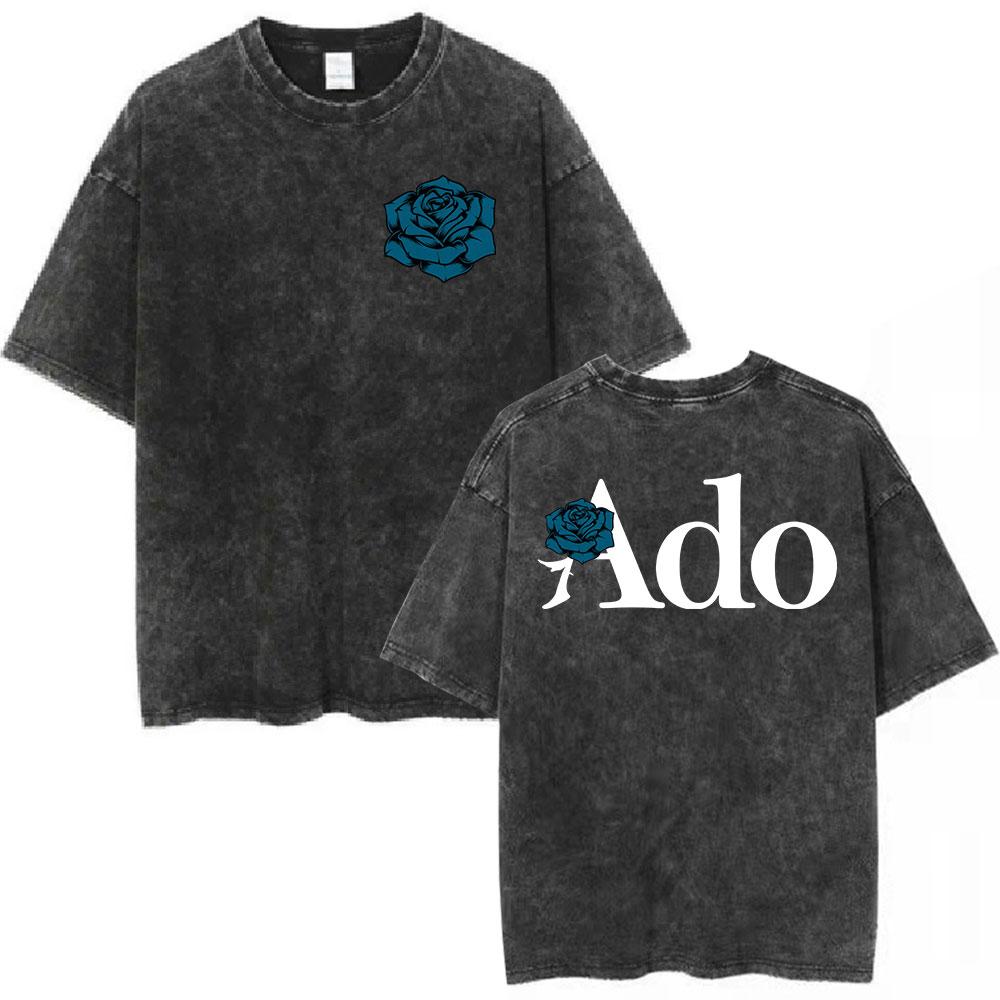 Ado Red Rose 2025 World Tour Hibana Vintage Washed T Shirts Men Women Fashion Harajuku T-shirt High Quality 100% Cotton T-shirts