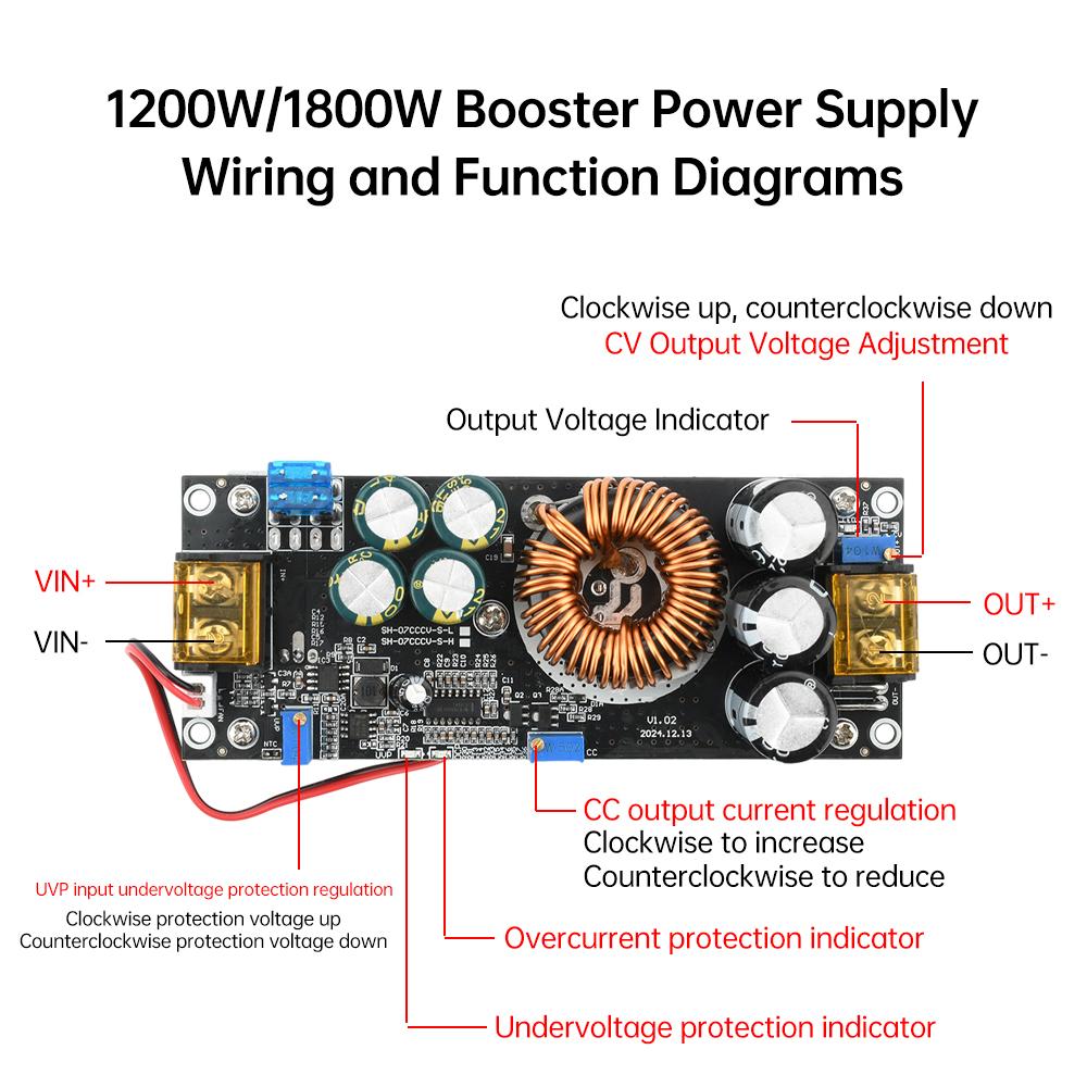 1200W 20A DC-DC Boost Converter Step Up Power Supply DC14-60V to 14-90V DC14-85V to 14-90V/14-120V Adjustable Voltage Module