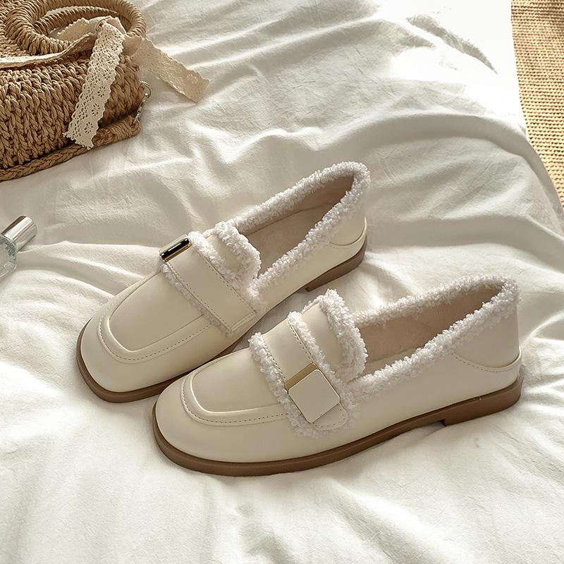 Winter New Flat Cotton Boots Women Round Head Deep Mouth Metal Belt Buckle Soft Sole Anti-slip Wear-resistant Low-top Shoes