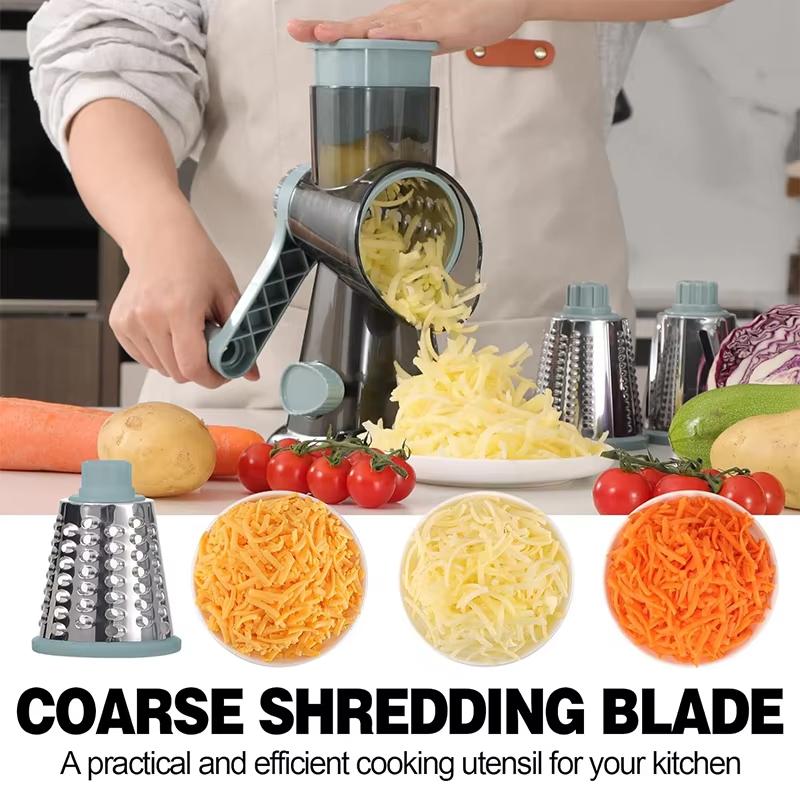 3-in-1 Rotary Cheese Grater Multifunctional Manual Veg Slicer Nut Grinder Potato Shredder Kitchen Essential Tool