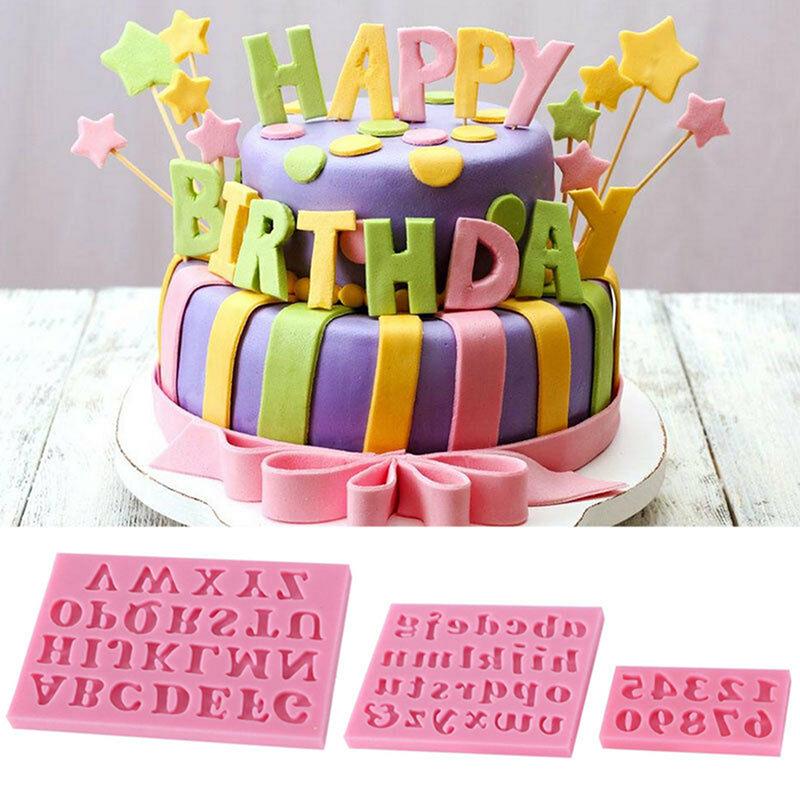 Conjunto de 3 peças Molde de Silicone em Forma de Número e Letra Decoração de Bolo 3D Grau Alimentício Moldes para Sabonete Chocolate