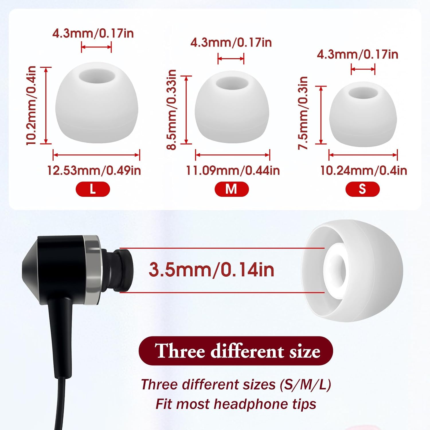 15 Pairs Silicone Ear Bud Replacement Pieces Earbuds Ear Tips Replacement Ear Bud Covers S/M/L Sizes Ear Gels Soft Earphones Earbuds White Ear