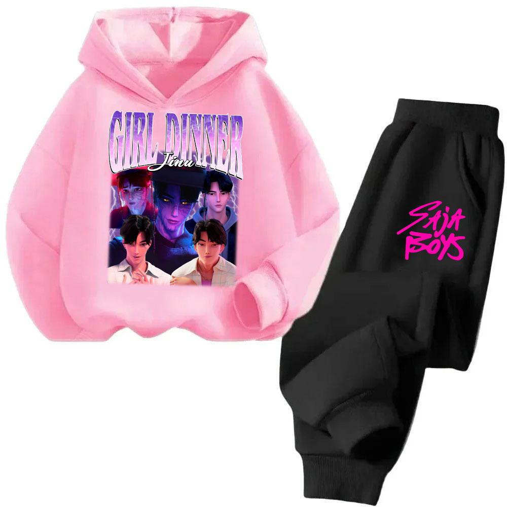 Kinder Warmes Bequemes Set Jungen Mädchen Anime Hoodie Set Neu Cartoon Mode Niedlich Bedruckt Zweiteiliges Set
