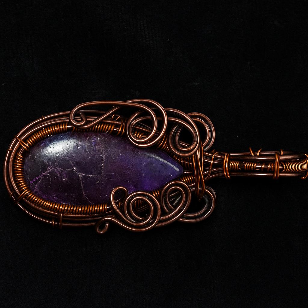 Natural African Amethyst Gemstone 84 Ct Copper Wrapped Pear Pendant