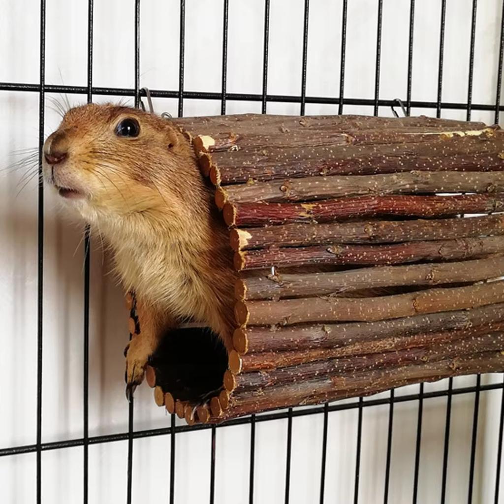 Hanging Hamster Tunnel Wooden Swing Hideout Chewing Branch Toy for Syrian Hamster Sugar Glider Pet Supplies
