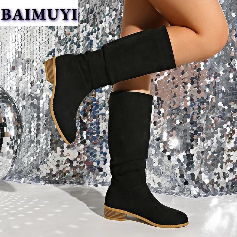 Dámské boty na středním podpatku s špičatou špičkou Kozačky do půli lýtek Trend 2025 Módní Ležérní Skládané Vysoké kozačky Nové Semišové Goth Lodičky Mujer Botas
