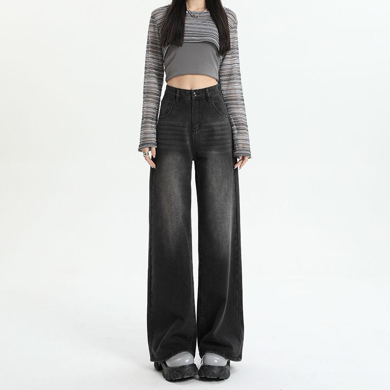 

Women s Black & Gray High-Waisted Wide-Leg Retro Jeans - Summer Loose Straight All-Match Slimming Mop Pants XL
