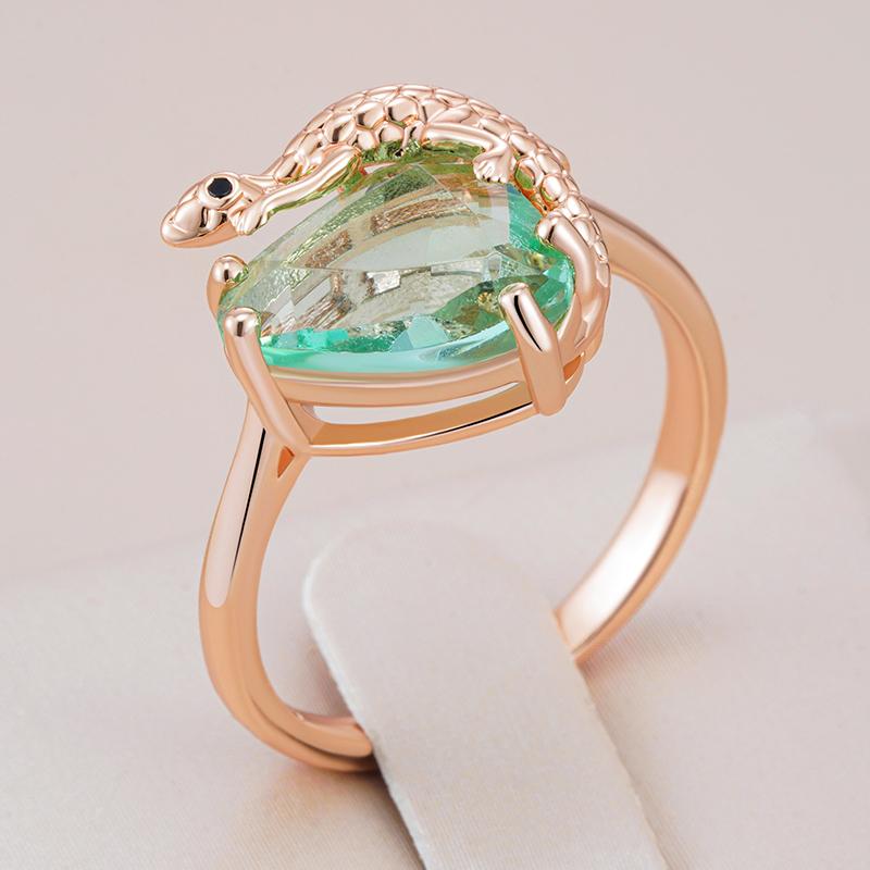 Vintage Geometry Green Natural Zircon Lizard Ring For Women Unique  Rose Gold Color Daily Fine Animal Jewelry Gift