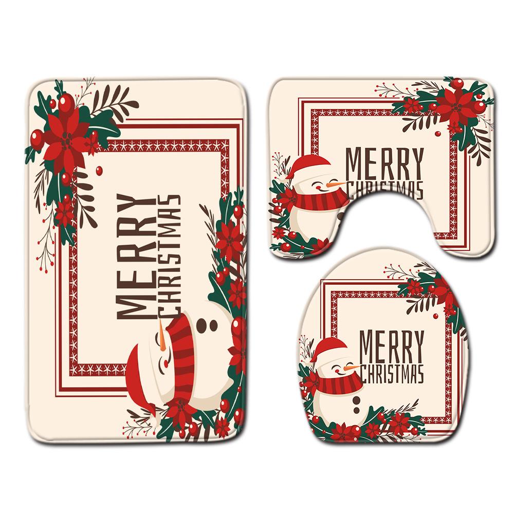 Christmas Toilet Seat Shower Curtain Four-Piece Printed Floor Mat Set Bathroom Floor Mat Bedroom Absorbent Door Mat Carpet