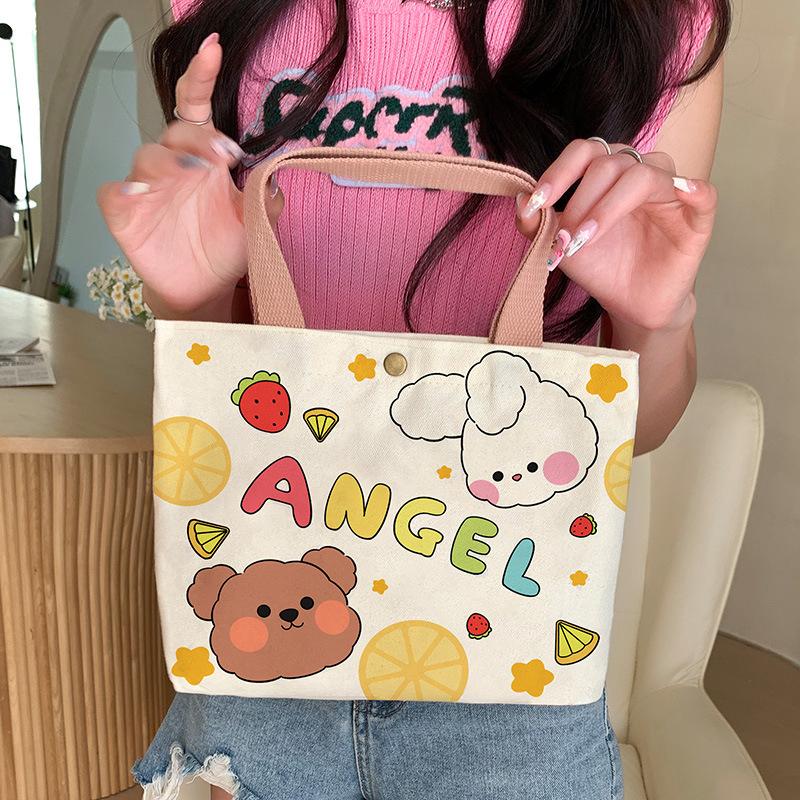Холщовая сумка-тоут Милая сумка для хранения Большая вместимость Мини-сумочки Портативная сумка для ланча с мультяшным принтом