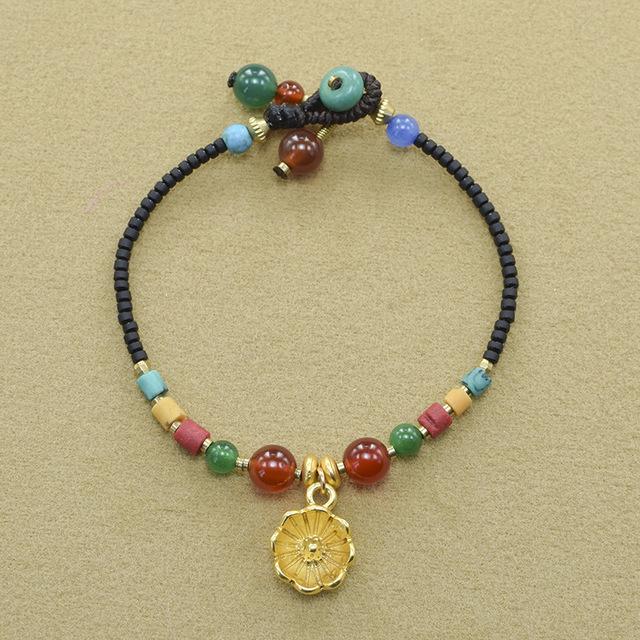 New Ethnic Style Retro Woven Fashion Women 'S Bracelet Adjustable Gemstone Beaded Antique Charm Yoga Bracelet Female Jewelry