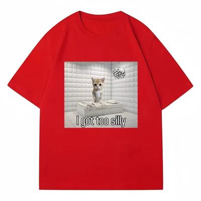 I Got Too Silly Funny Sad Crying Cat Model T-shirt Women's Short-sleeved T-shirt Casual and Comfortable Couple Street Wear