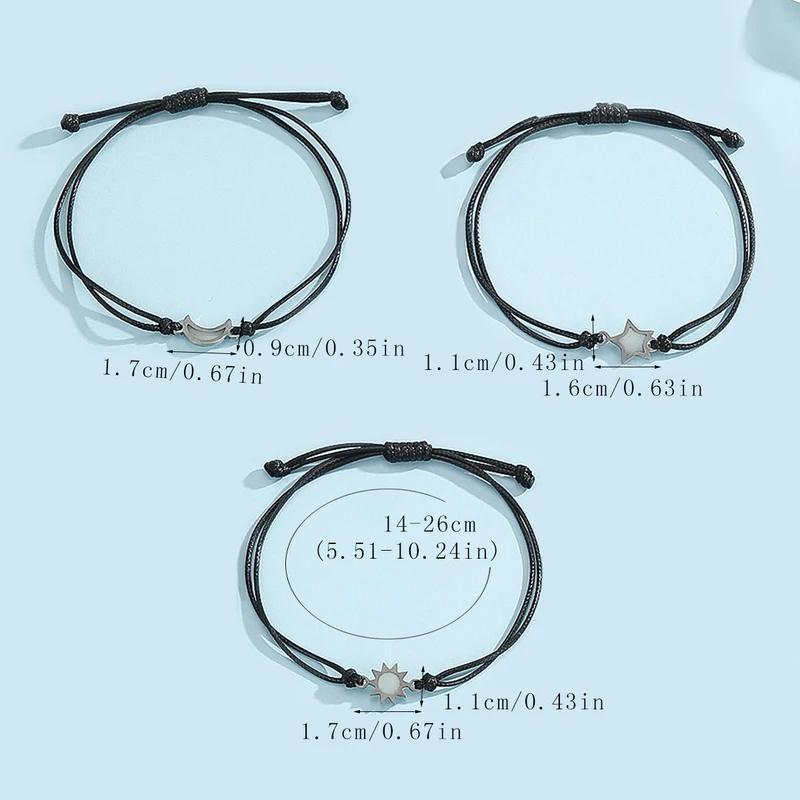 3PCS Glow in Dark Sun Moon Star Bracelet Set Handmade Woven Rope Trendy Jewelry Couple Accessories
