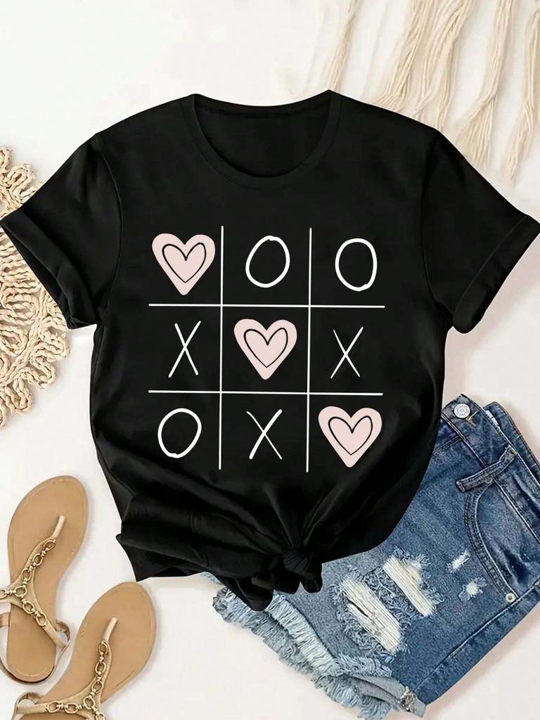 Valentines Day Theme Printed Unisex and Womens Casual Fashionable Comfortable Soft Daily Round Neck Short Sleeve Summer Clothing