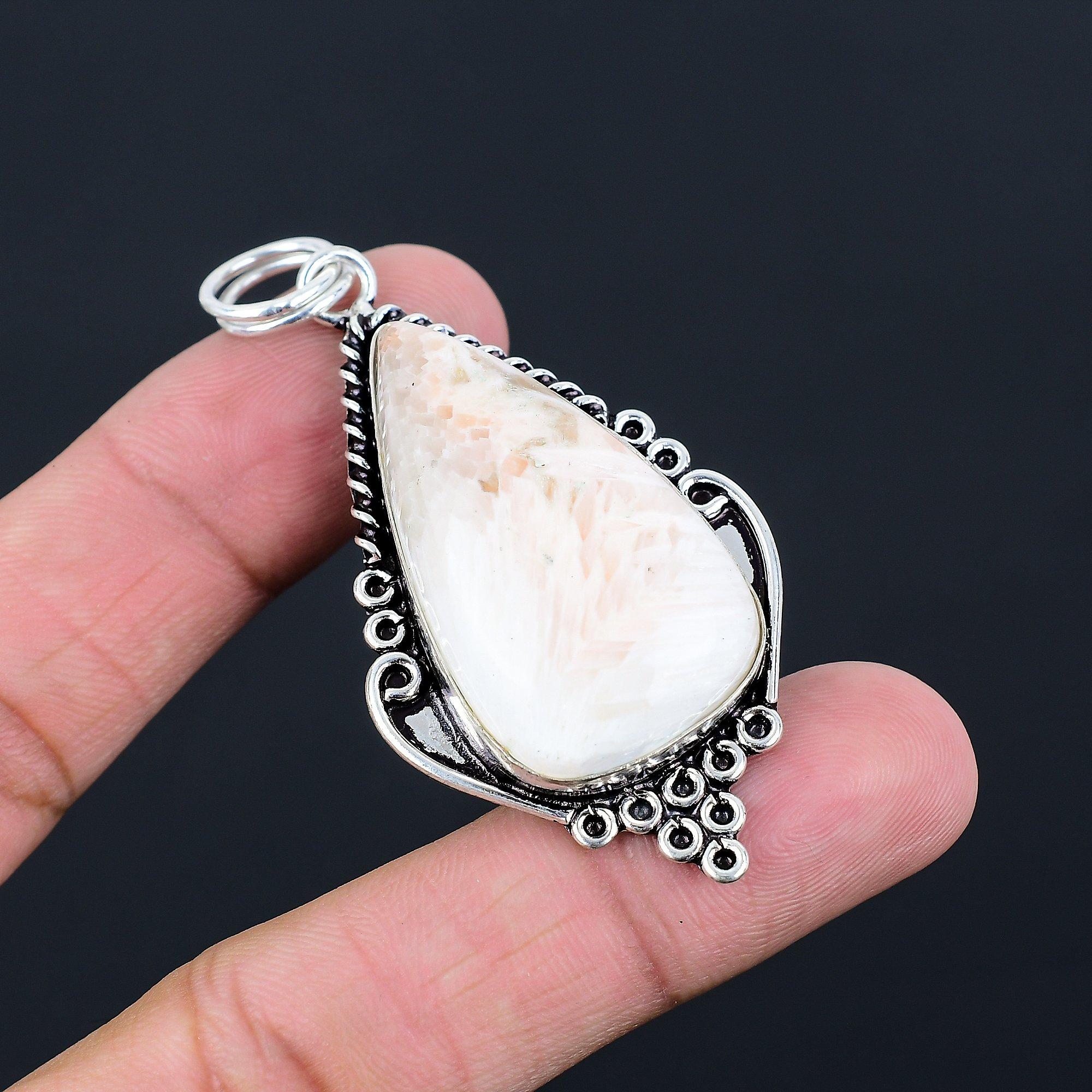 Scolecite Stone Sterling Silver Anniversary Engagement Elegant Pendant Jewelry