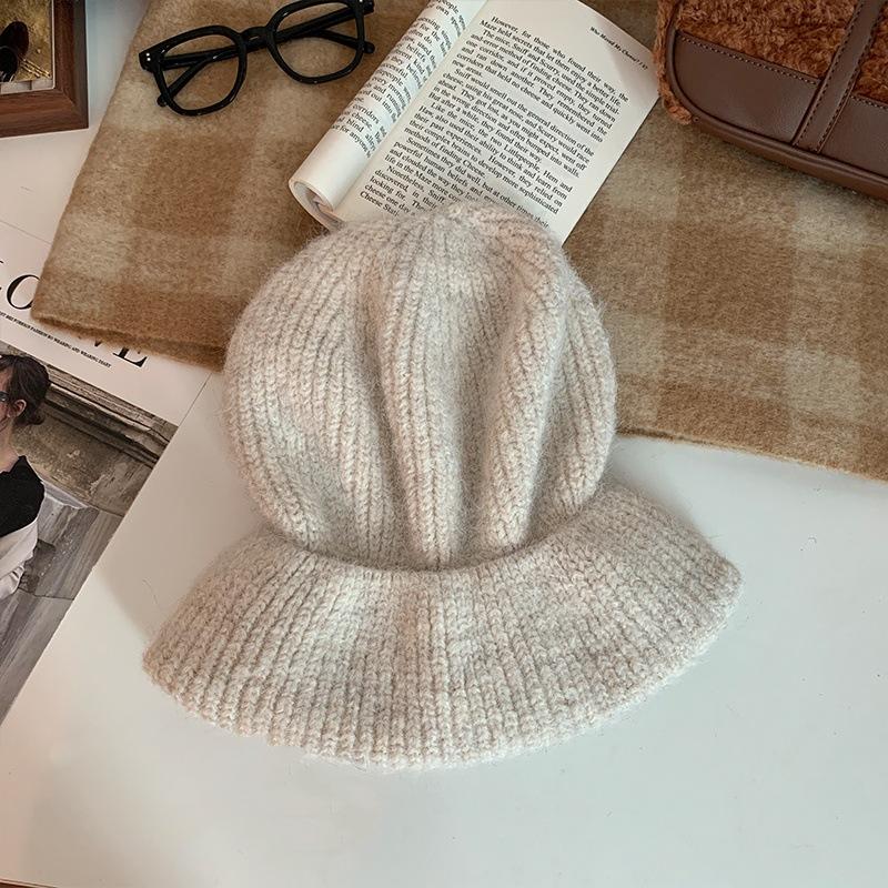 Wool blend mixed color lengthened plush feeling large version thickened stacking hat women's cold hat head hat small face wool hat