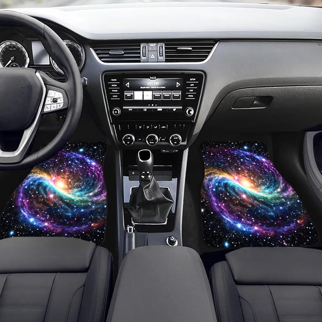 2/4Pcs Milky Way Nebula Print Design Carpet Car Floor Mats for Auto Van Truck SUV-4 Pieces Front & Rear Full Set