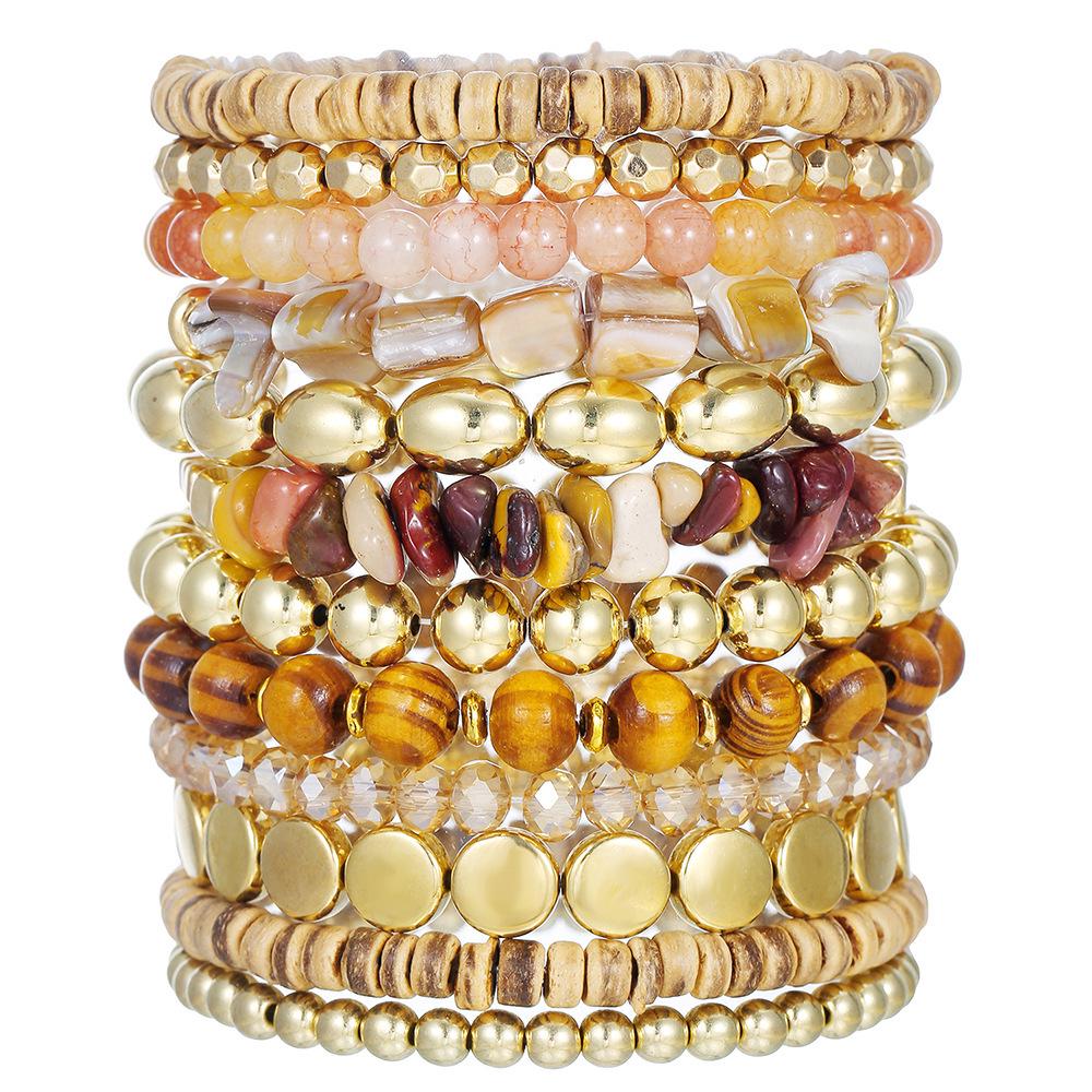 Men's Retro Hip Hop Black Agate Beaded Bracelet Set