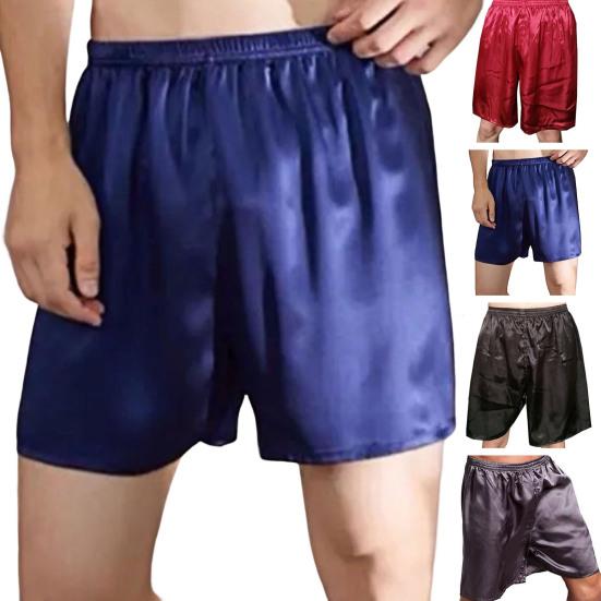 Men Beach Shorts Satin Soft Solid Color Underwear Elastic Waist Sleeping Plus Size Loose Pajamas Bottoms Men Clothes