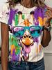 New Funny T-Shirt for Women 3D Print Cute Animals Graphic T-Shirts Summer Short Sleeves Round Neck Tops Casual Women's Clothing