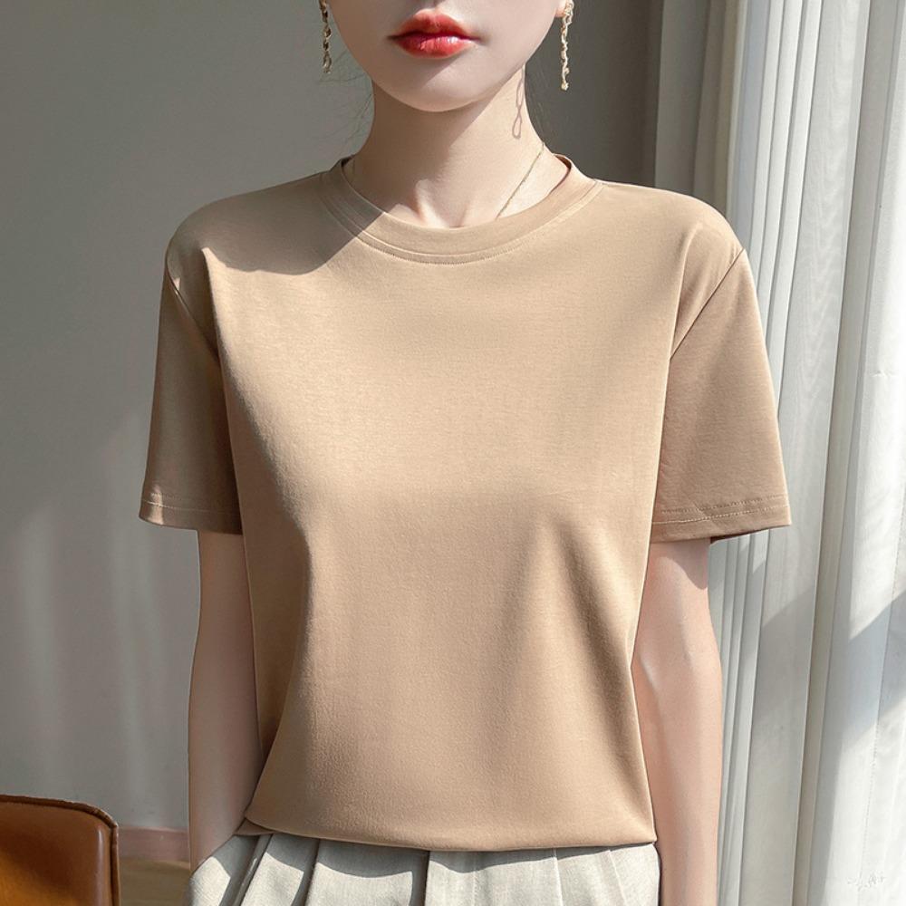 Summer Round Neck Cotton Short-Sleeved Women's T-Shirt Loose Casual Top Mercerized Bottoming Shirt