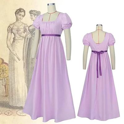 Kleider Damen Satinband Rüschen Puffärmel Empire-Taille Kleid Robe Teeparty-Kleid