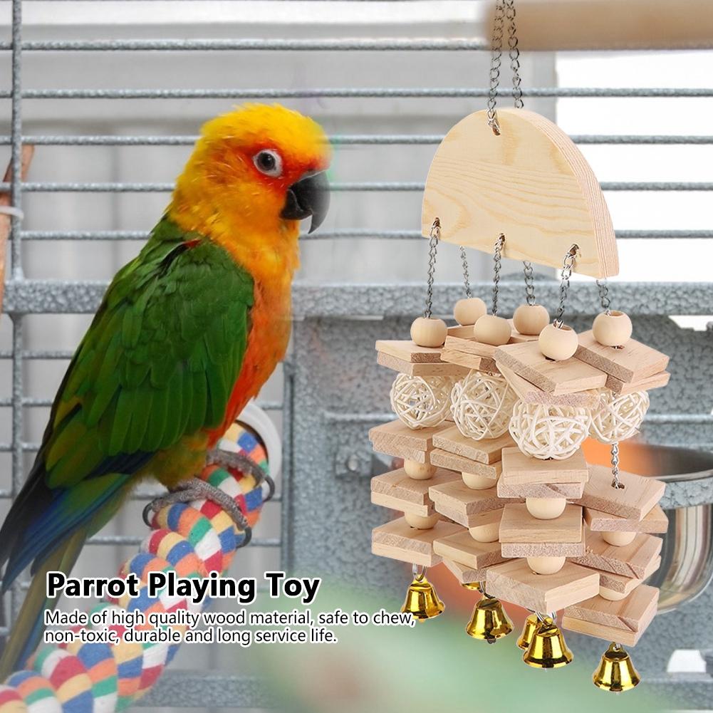Natürliches Holz Vogel Hängeschaukel Papagei Beißen Kauen Spielblock Käfig Spielzeug Zubehör