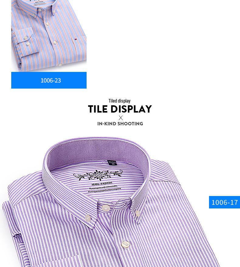 Men's Slim Fit Striped Plaid Oxford Long Sleeve Shirt