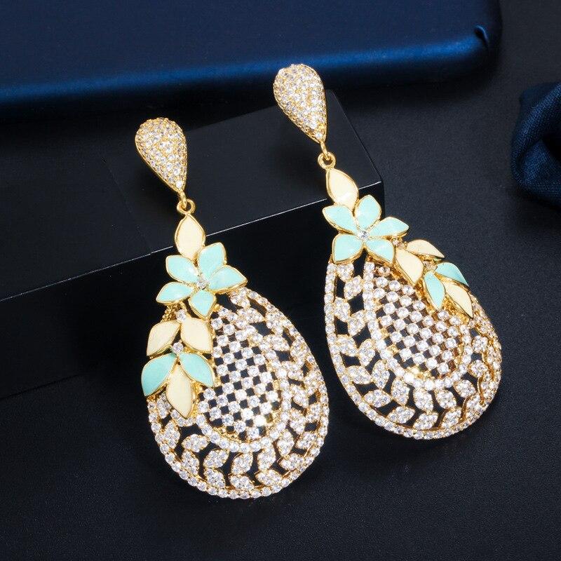 Vintage Elegant Luxury Cutout Oil Drop Flower Clear CZ Earrings for Women 925 Silver Needle Trendy Jewelry Valentine's Day Gift