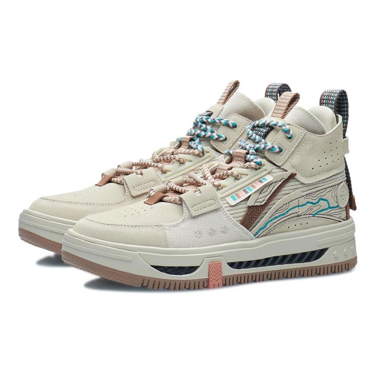 Li Ning Slip Resistant, Abrasion Resistant, Breathable, Height Increasing High top Skateboard Shoes Men's Oat Gray AGCR467-3