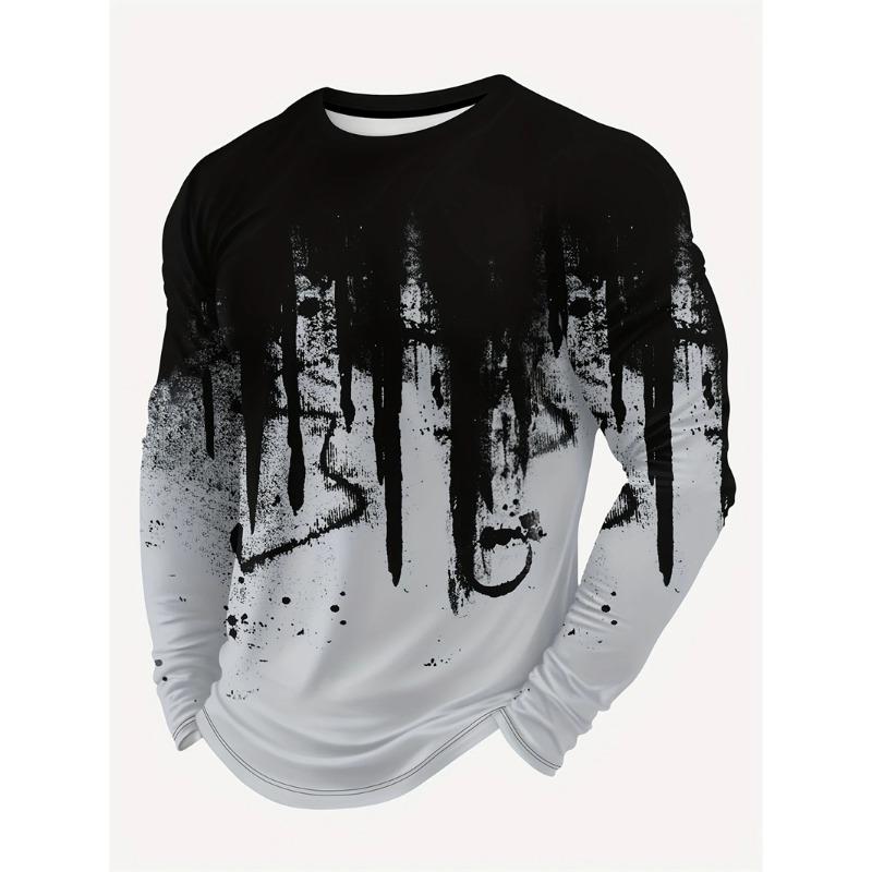 Men's 3D Flame Printed Long Sleeve Crew Neck T-Shirt Knitted Fabric Men Spring Autumn Street Style Long Sleeve Men Clothing