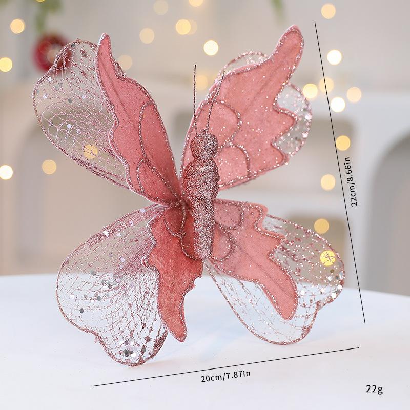 20cm High-end Fabric Sequin Glitter Simulated 3D Butterfly Hanging Pendant for Christmas Tree Decoration Wedding Birthday Party