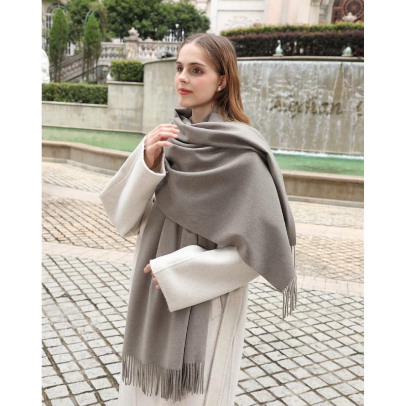 Womens Solid Color Wool Scarf With Fringe Winter Warm Shawl Mens Lightweight Cashmere-Blend Wrap Korean Style