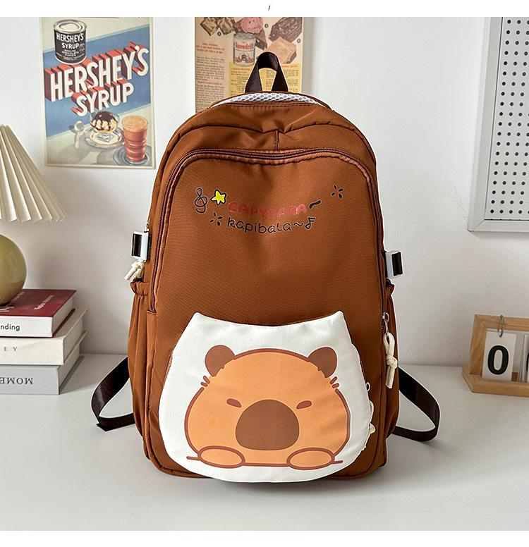 

School bag 2025 new women s backpack junior high school college student casual kapibara lightweight trend backpack коричневий